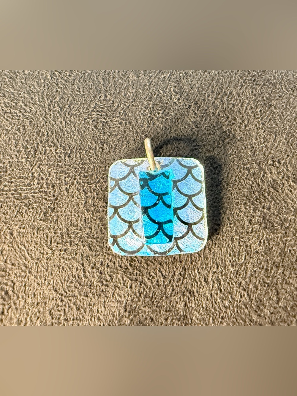Y2K One Of A Kind Handmade Square Turquoise Glass Necklace Pendant